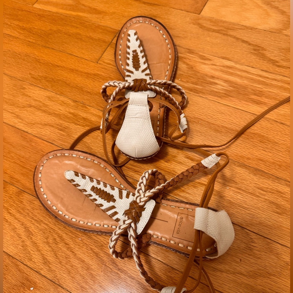 From Dolce Vita - Tan and Cream Braided Sandals